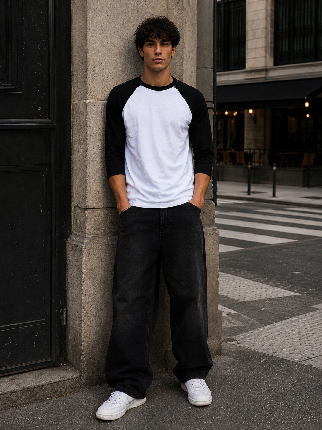 T-shirt Streetwear Manches 3/4 – Noir & Blanc