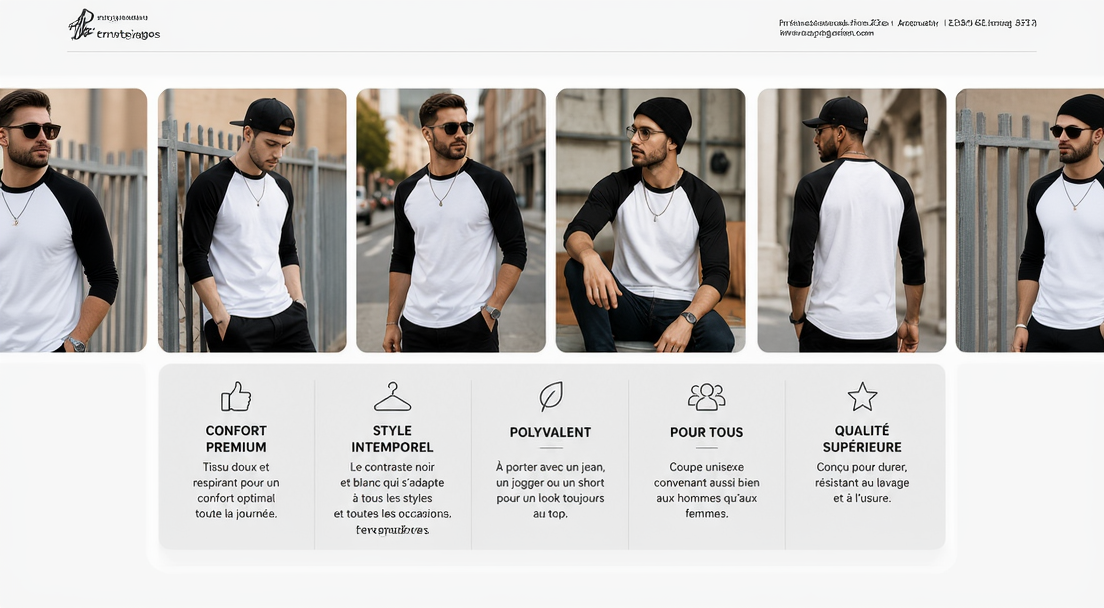 T-shirt Streetwear Manches 3/4 – Noir & Blanc