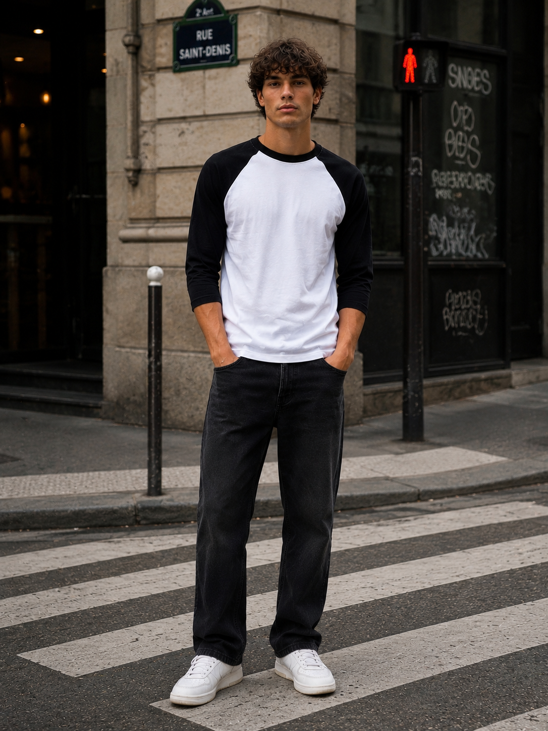 T-shirt Streetwear Manches 3/4 – Noir & Blanc