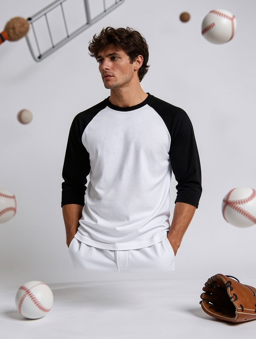 T-Shirt Manche 3/4 Noir & Blanc 100% Coton