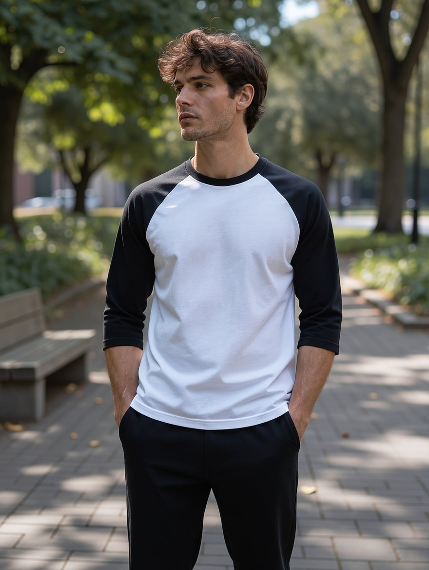 T-Shirt Manche 3/4 Noir & Blanc 100% Coton