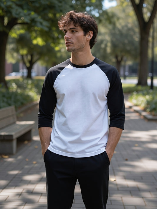 T-Shirt Manche 3/4 Noir & Blanc 100% Coton