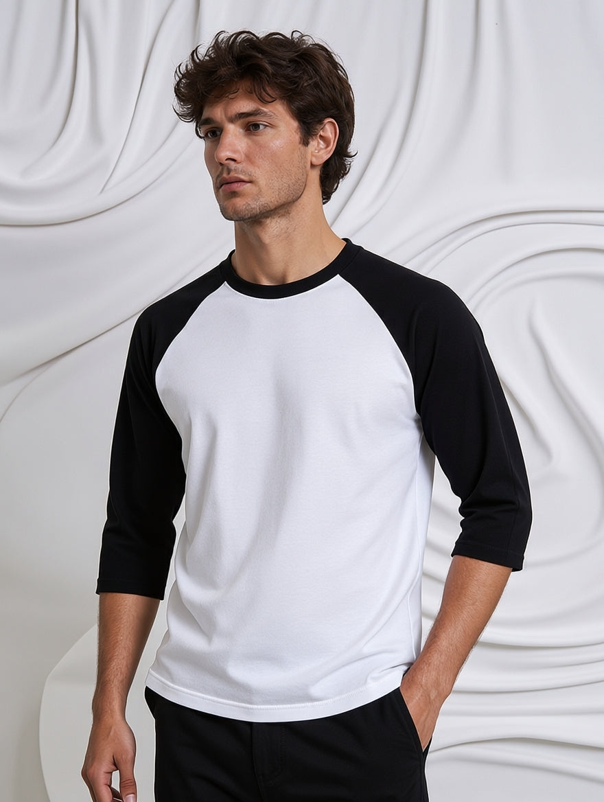 T-Shirt Manche 3/4 Noir & Blanc 100% Coton