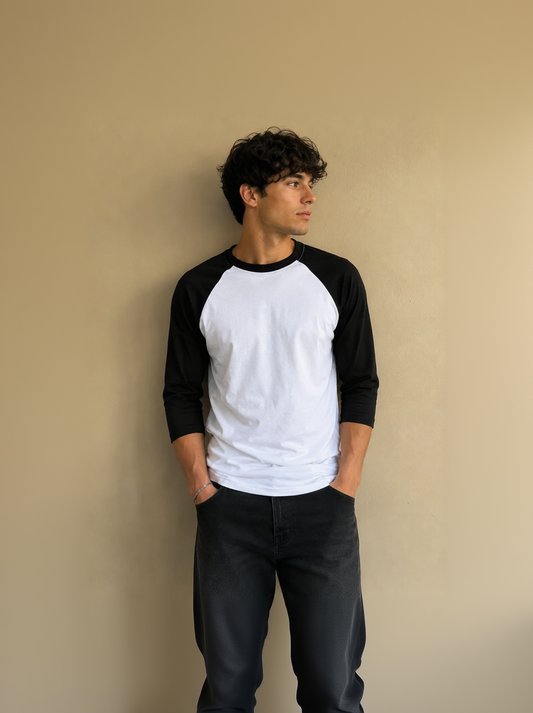 T-shirt Streetwear Manches 3/4 – Noir & Blanc