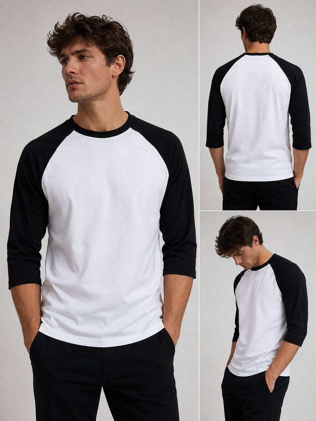 T-shirt Streetwear Manches 3/4 – Noir & Blanc