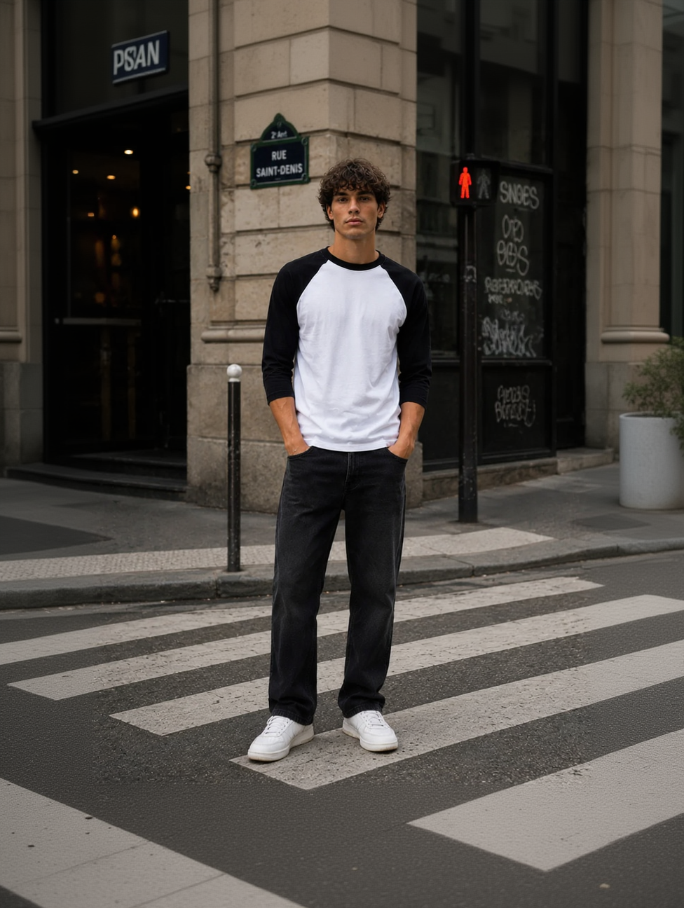 T-shirt Streetwear Manches 3/4 – Noir & Blanc